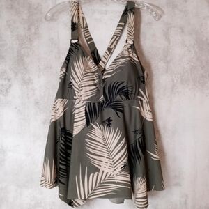 Kona Sol Women's Size 18W paradise palm tankini top Beach Resort